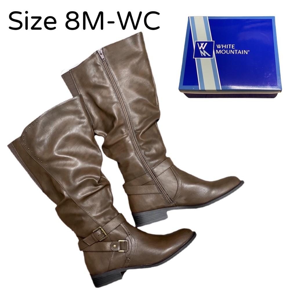 White Mountain- Brown Ruched Liona Boot - Size 8 Wide Calf - NIB!